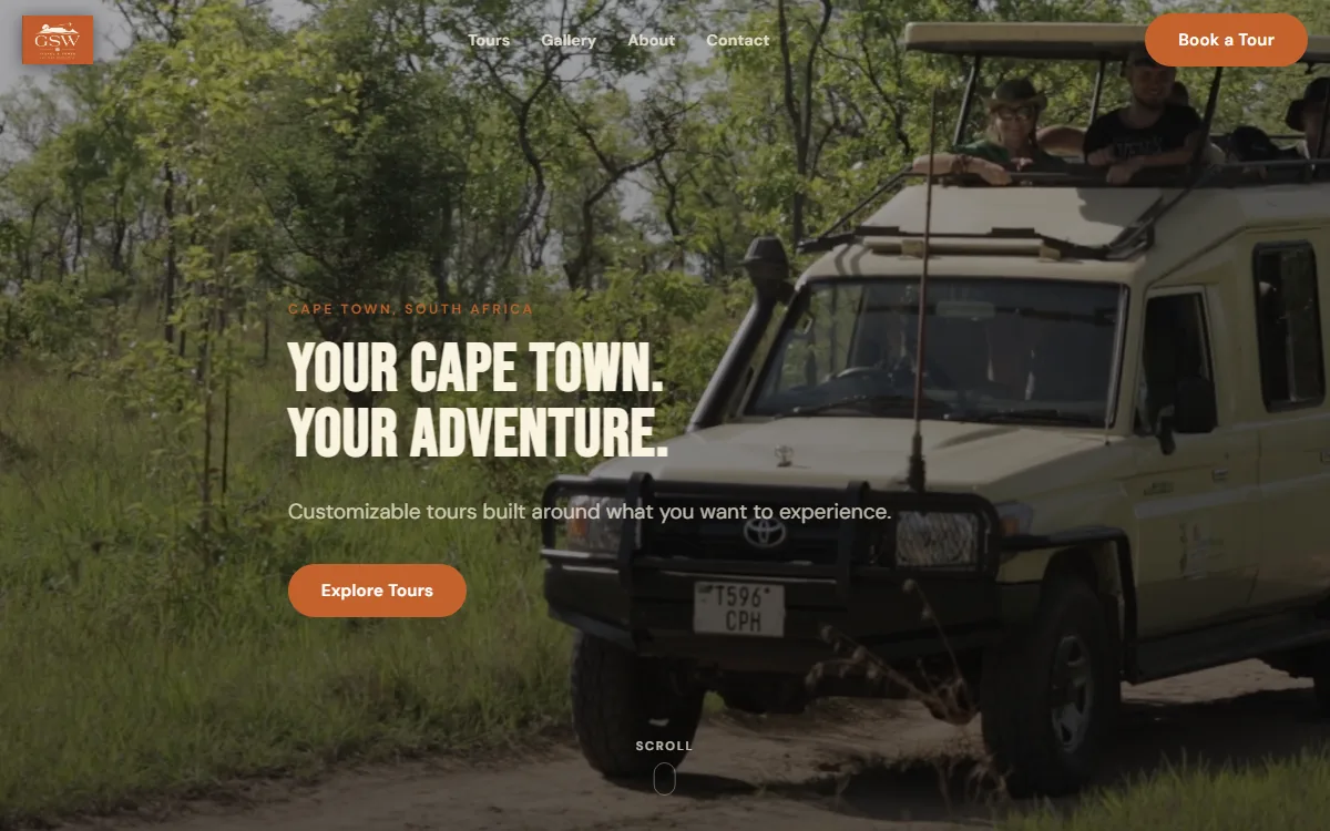GSW Travel and Tours website: hero section