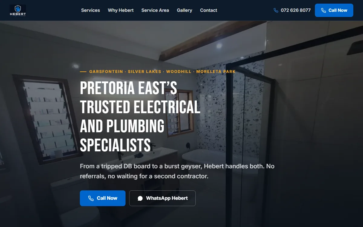 Hebert Electrical website: hero section