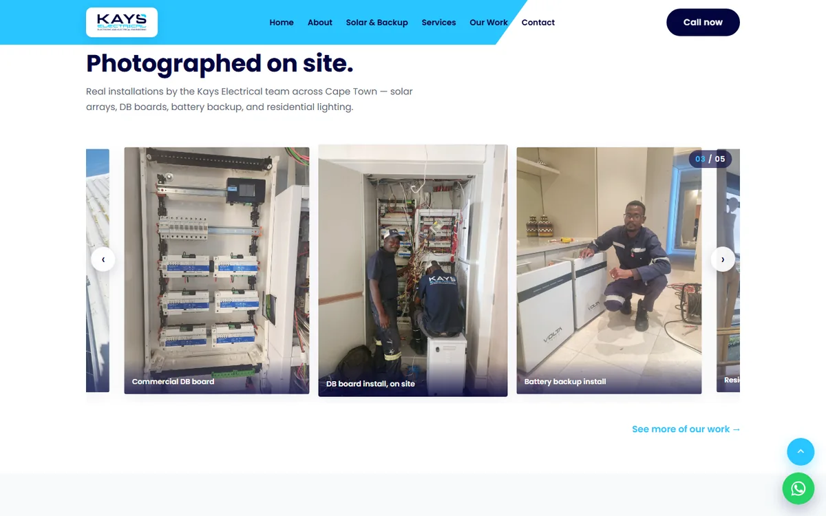 Kays Electrical website — on-site work gallery